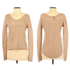 Ann Taylor Sweater Mohair Wool Marl Open Knit V-neck Long Sleeve Rose Gold S